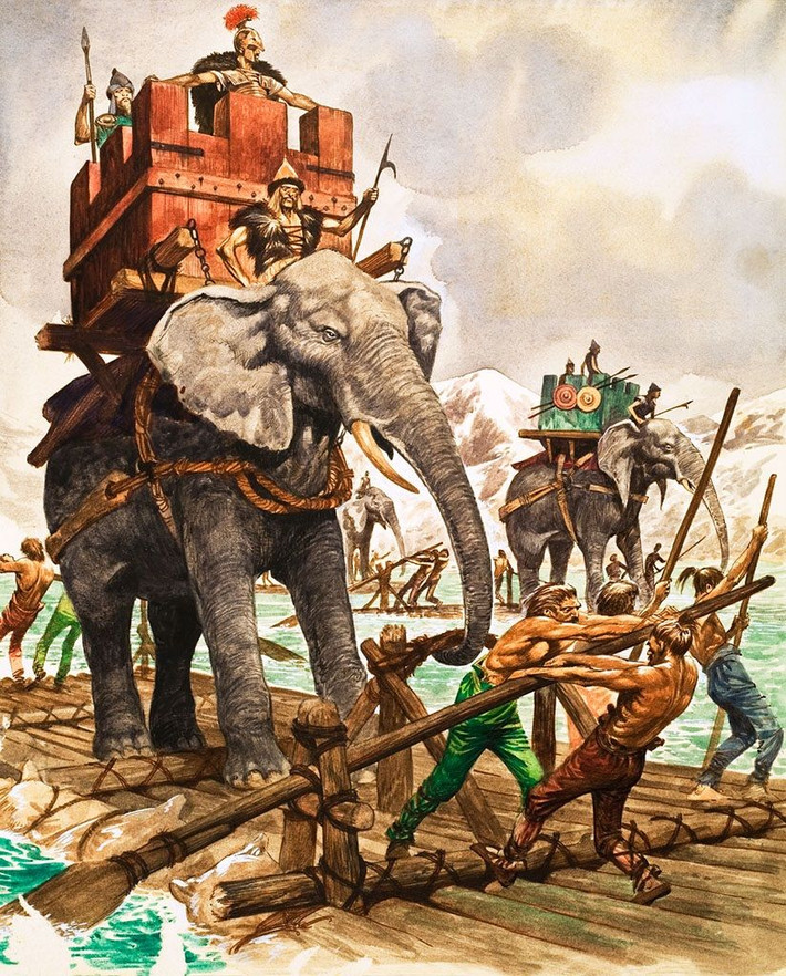 3. Hành trình dài và gian khổ. Quân đội của Hannibal hành quân hơn 1.500 km từ Iberia (Tây Ban Nha ngày nay) qua miền nam nước Pháp và vượt qua dãy Alps vào Ý. Ảnh: Pinterest.
