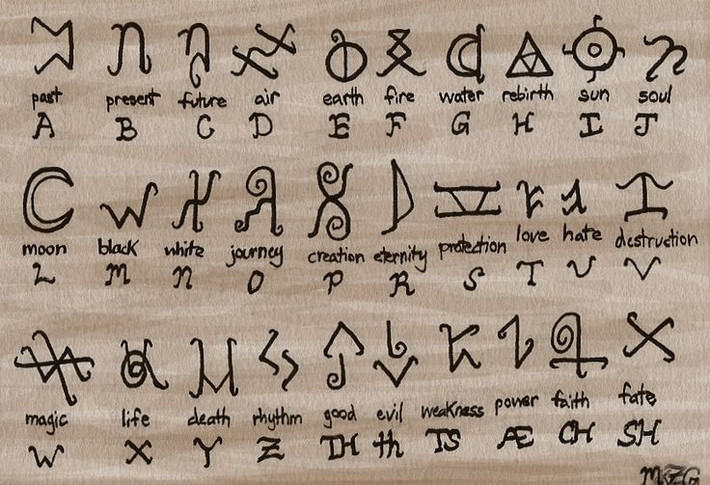 8. Không chỉ là ngôn ngữ. Mỗi ký tự Rune mang ý nghĩa riêng, liên quan đến các khái niệm như sức mạnh, tình yêu, chiến tranh hoặc thiên nhiên. Ví dụ, ký tự "Fehu" tượng trưng cho sự giàu có và thành công. Ảnh: Pinterest.