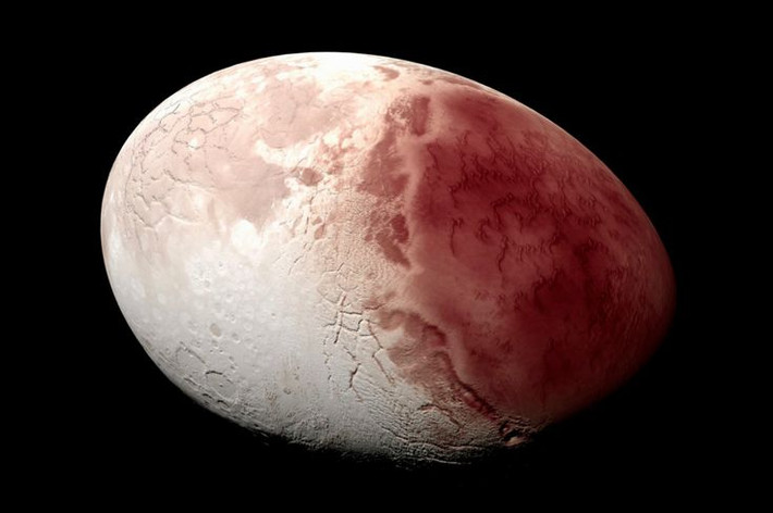 Haumea có hình dạng đặc biệt: Dù là hành tinh lùn, Haumea không hoàn toàn là hình cầu mà có dạng elip do tốc độ quay cực nhanh. Ảnh: Pinterest.
