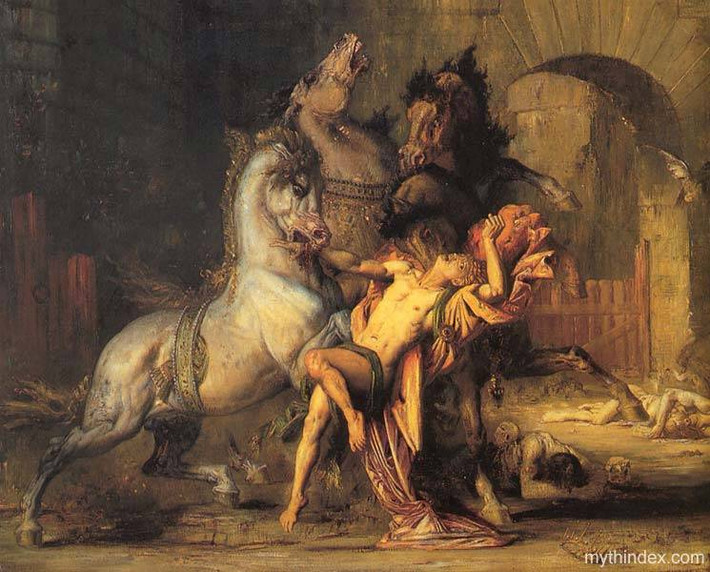 Heracles được chỉ thị phải mang về cho thần Erystheus đàn ngựa này. Để dẹp yên đám ngựa hung bạo Heracles đã lừa cho chúng ăn thịt chính chủ nhân của mình.