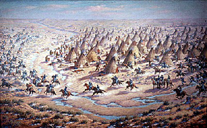 Ngày 29/11/1864, các thành viên của lực lượng dân quân Colorado đã tấn công một ngôi làng không vũ trang của người Cheyenne ở Sand Creek, giết chết ít nhất 160 người, trong đó có cả phụ nữ và trẻ em.