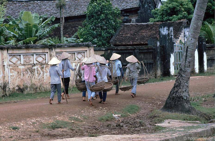 Những người nông dân trên con đường bên hồ Long Chiểu.