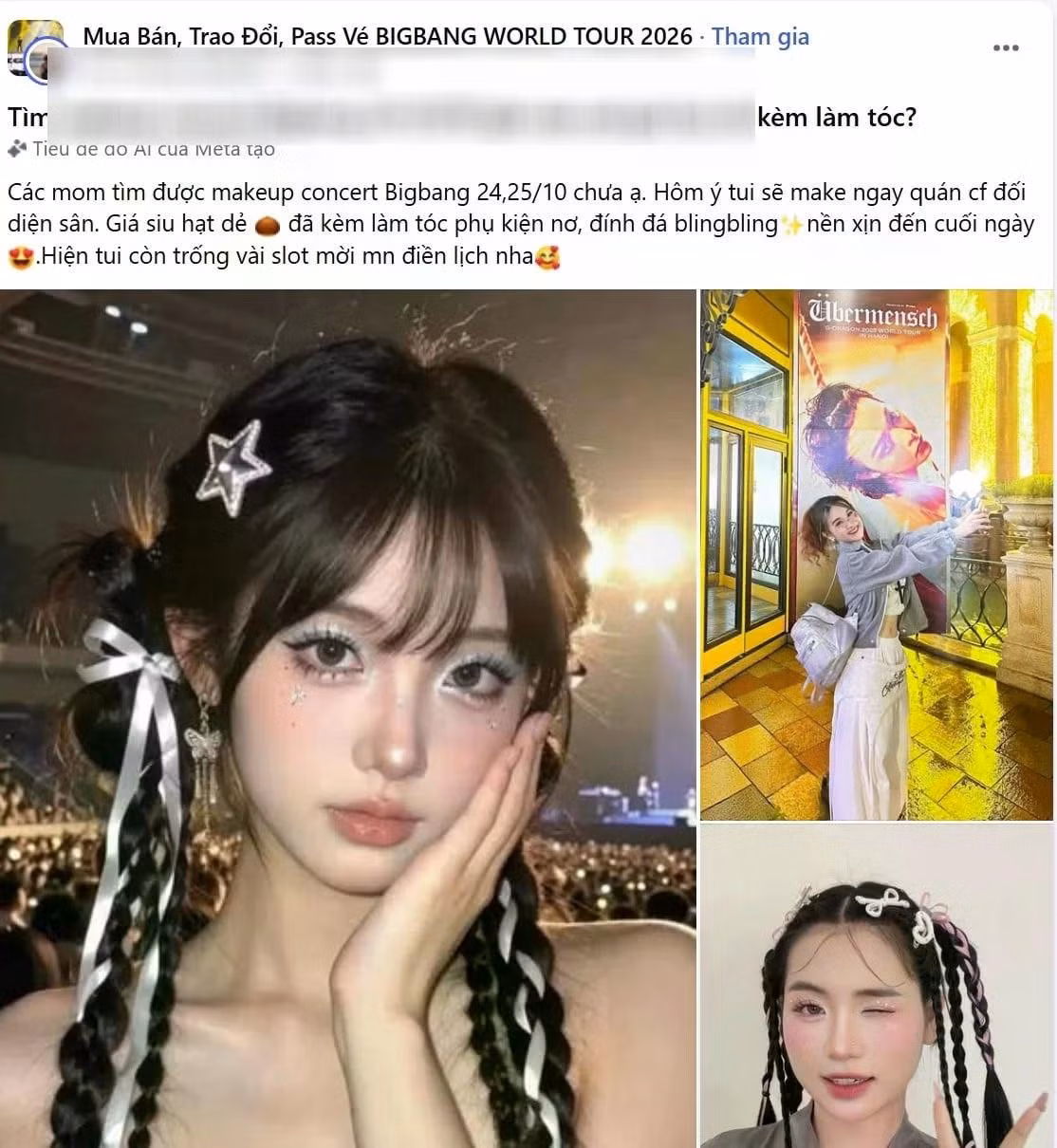 Loạt bài đăng quảng cáo dịch vụ make up trước concert BIGBANG. (Ảnh: CMH)