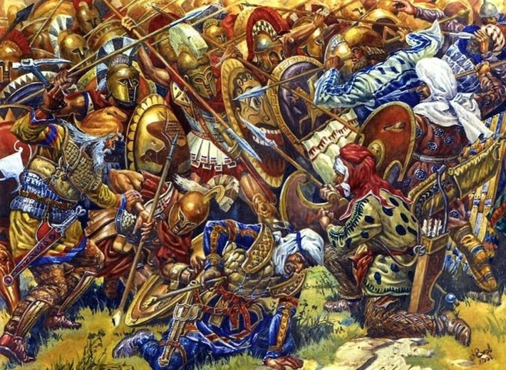 1. Diễn ra cùng ngày với trận Plataea. Theo Herodotus, trận Mycale xảy ra trong cùng ngày hoặc sát với trận Plataea – một sự trùng hợp hiếm hoi trong lịch sử, khi cả hai trận đều kết thúc bằng chiến thắng của Hy Lạp trước Ba Tư. Ảnh: Pinterest.