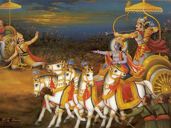 5. Gồm nhiều phần triết học. Ngoài chiến trận, Mahabharata còn chứa nhiều đoạn triết lý, thảo luận về công lý, bổn phận, tình thân và sự giác ngộ. Ảnh: Pinterest.