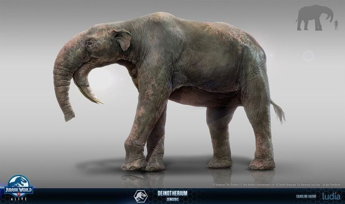 3. Ngà cong xuống dưới. Điểm nổi bật nhất của Deinotherium là cặp ngà dài cong xuống, mọc từ hàm dưới thay vì hàm trên như voi hiện đại. Ảnh: Pinterest.