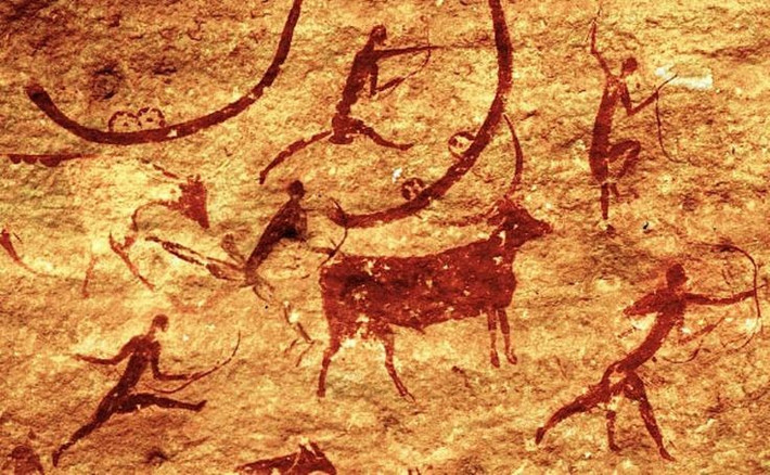 Bằng chứng về Sahara xanh. Các bức tranh cho thấy khu vực này từng là đồng cỏ xanh tươi với sông ngòi, rừng cây và nhiều loài động vật lớn như voi, hươu cao cổ. Ảnh: Pinterest.