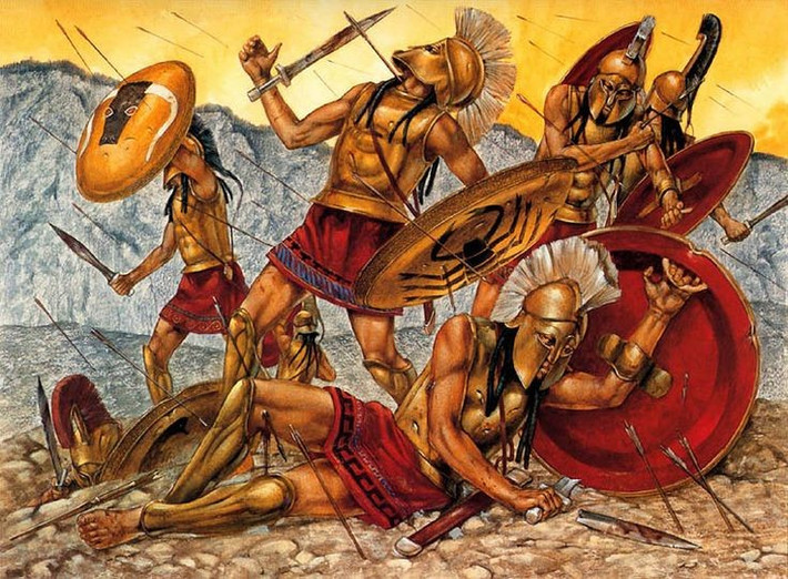 4. 300 chiến binh Sparta trở thành biểu tượng bất tử. Trong giai đoạn cuối trận, Leonidas cùng 300 chiến binh tinh nhuệ Sparta quyết định tử thủ đến cùng, tạo nên huyền thoại về lòng quả cảm và danh dự. Ảnh: Pinterest.