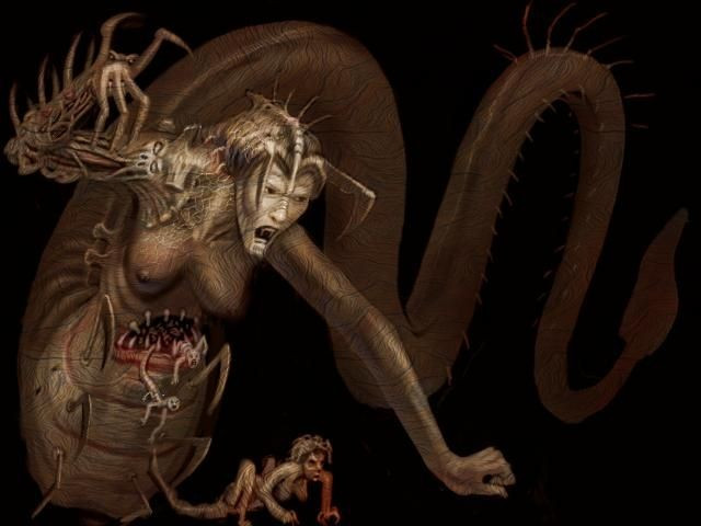 Là vợ của Typhon – cha của quái thú. Echidna kết đôi với Typhon, sinh ra những quái vật nổi tiếng như Cerberus, Hydra và Chimera. Ảnh: Pinterest.