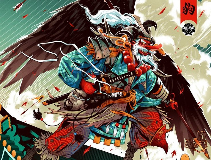 6. Biểu tượng chính trị. Trong lịch sử, Tengu từng được dùng như ẩn dụ để chỉ những kẻ ngạo mạn, chống lại trật tự xã hội. Ảnh: Pinterest.