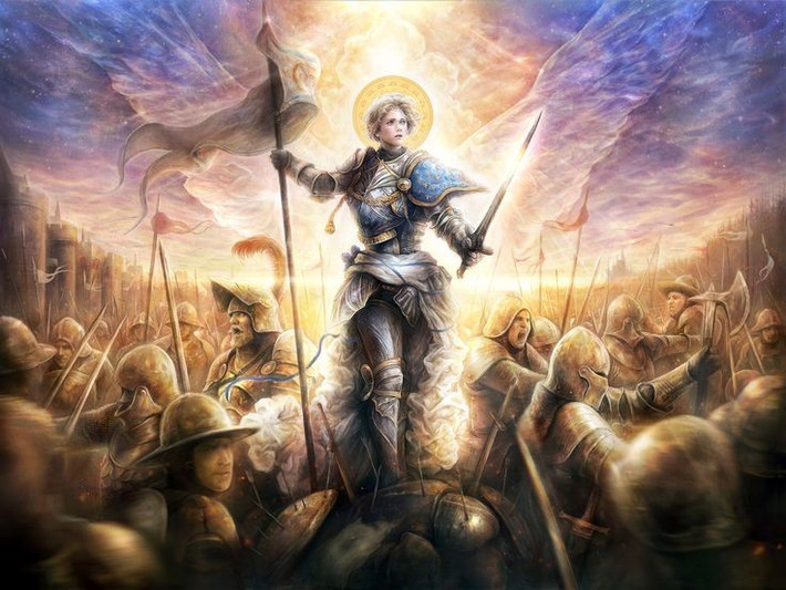 5. Jeanne d’Arc là biểu tượng huyền thoại của cuộc chiến. Thiếu nữ nông dân Jeanne d’Arc đã truyền cảm hứng và dẫn dắt quân Pháp trong những trận đánh quan trọng, trước khi bị bắt và thiêu sống. Ảnh: Pinterest.