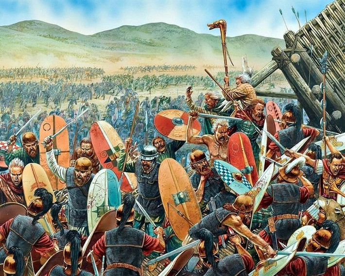 Thành Alesia nằm trên đồi cao hiểm trở. Vị trí này giúp quân Gaul có ưu thế phòng thủ, nhưng cũng khiến họ bị bao vây toàn diện khi La Mã siết chặt vòng vây. Ảnh: Pinterest.