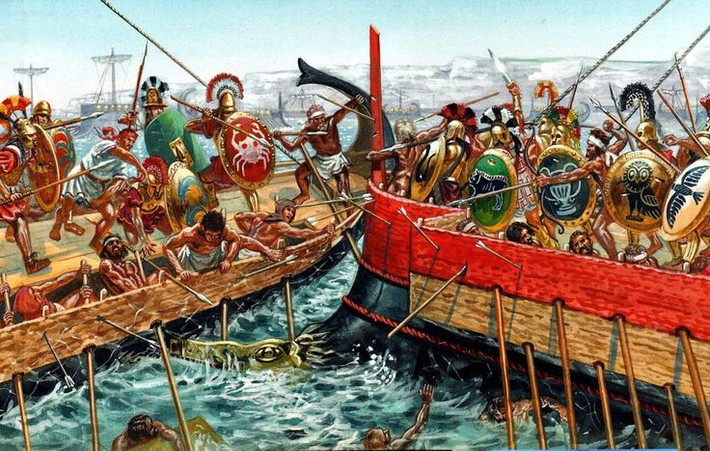 1. Là trận hải chiến cuối cùng trong Chiến tranh Peloponnesus. Diễn ra bên bờ sông Aegospotami thuộc vùng Hellespont, trận đánh này đánh dấu dấu chấm hết cho thế lực hải quân của Athens. Ảnh: Pinterest.