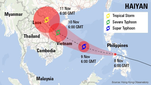 8. Bão Haiyan (2013). Dù đã suy yếu sau khi càn quét Philippines, bão Haiyan vẫn gây thiệt hại nặng ở Quảng Ninh, Hải Phòng và các tỉnh phía Bắc. Ảnh: Pinterest. 9. Bão Damrey (2017).