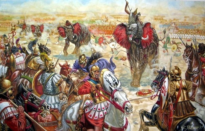 7. Kết thúc với chiến thắng hoàn toàn của La Mã. Quân Carthage bị tiêu diệt gần như toàn bộ, Hannibal phải bỏ chạy và Carthage buộc phải chấp nhận điều kiện đầu hàng nặng nề, chấm dứt vai trò cường quốc. Ảnh: Pinterest.