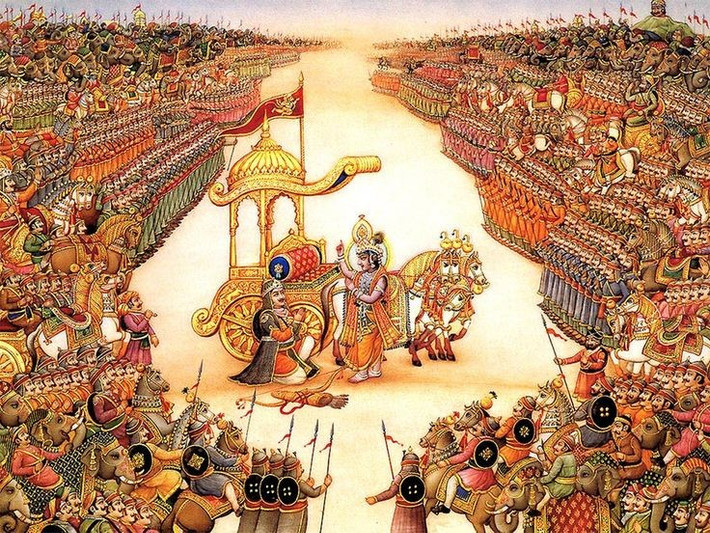 1. Sử thi dài nhất thế giới. Mahabharata gồm hơn 100.000 câu thơ đôi, dài gấp bảy lần Iliad và Odyssey cộng lại, trở thành sử thi dài nhất từng được viết. Ảnh: Pinterest.