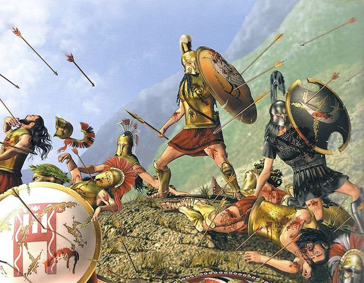3. Chỉ có khoảng 7.000 quân Hy Lạp tham gia trận đánh. Dẫn đầu bởi vua Leonidas của Sparta, liên quân Hy Lạp chỉ gồm khoảng 7.000 người, đối đầu với đội quân Ba Tư có thể lên tới hơn 100.000 lính. Ảnh: Pinterest.