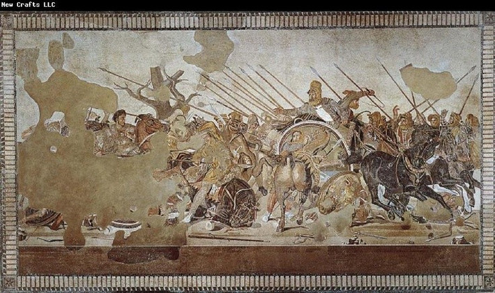 7. Được ghi lại trong nghệ thuật cổ đại. Bức tranh khảm “Trận Issus” nổi tiếng từ Pompeii đã lưu giữ hình ảnh sống động về cuộc chiến này. Ảnh: Pinterest.