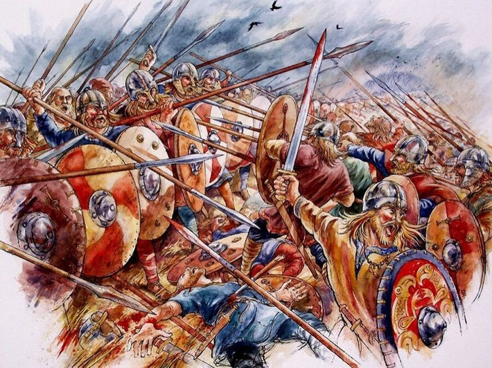 3. Quân Anglo-Saxon có lợi thế phòng thủ. Họ chiếm giữ vị trí cao trên đồi Senlac, tạo thành "bức tường khiên" để chống lại kỵ binh Norman. Ảnh: Pinterest.