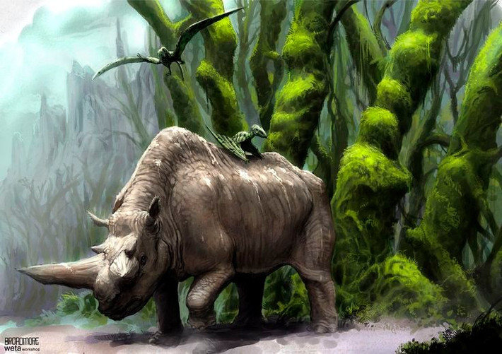 2. Là họ hàng xa của voi và lợn biển. Dù có ngoại hình giống tê giác, Arsinoitherium thực chất thuộc bộ Proboscidea, có quan hệ tiến hóa với voi hiện đại và lợn biển. Ảnh: Pinterest.