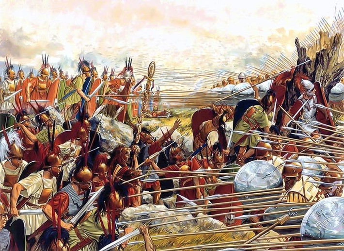 1. Trận quyết định của chiến tranh Macedonia lần thứ Ba. Trận đánh diễn ra vào ngày 22/6/168 TCN, trong khuôn khổ Chiến tranh Macedonia lần thứ Ba giữa Cộng hòa La Mã và vương quốc Macedonia. Ảnh: Pinterest.