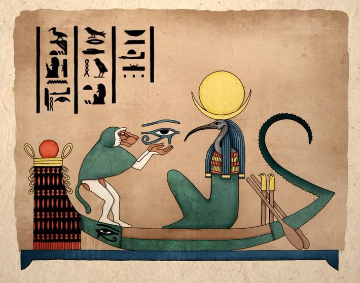6. Người Ai Cập xem Thoth là người điều hòa mặt trăng. Thoth gắn liền với lịch âm và việc đo đếm thời gian – ông được cho là người đã tạo ra lịch 365 ngày của người Ai Cập cổ. Ảnh: Pinterest.