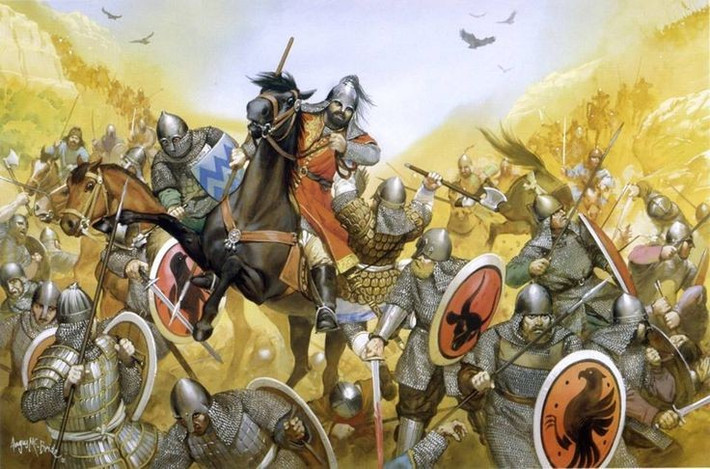 1. Là trận chiến giữa Đế chế Byzantine và người Seljuk Thổ Nhĩ Kỳ. Trận Manzikert diễn ra giữa quân đội Byzantine dưới sự chỉ huy của Hoàng đế Romanos IV Diogenes và người Thổ Seljuk do Sultan Alp Arslan lãnh đạo. Ảnh: Pinterest.