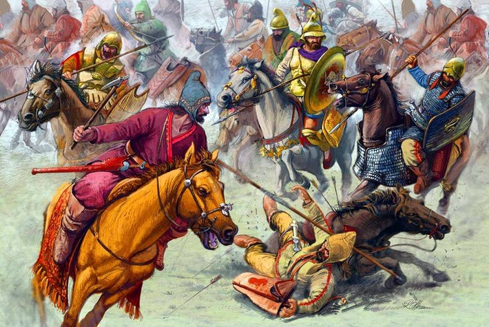 4. Alexander suýt mất mạng trong trận chiến. Trong lúc xông pha tuyến đầu, Alexander bị một tướng Ba Tư là Spithridates tấn công và suýt bị giết nếu không được viên chỉ huy Kleitus kịp thời cứu thoát. Ảnh: Pinterest.