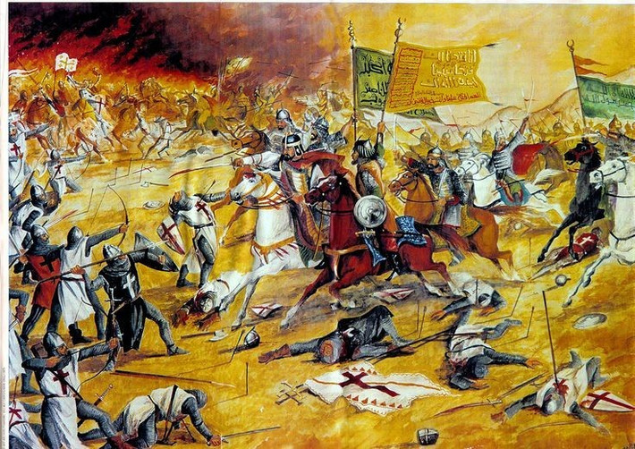 5. Quân Hồi giáo dùng hỏa công. Saladin cho đốt cỏ khô quanh trại địch, khiến quân Thập tự ngạt khói, mất sức và không thể chống trả hiệu quả. Ảnh: Pinterest.