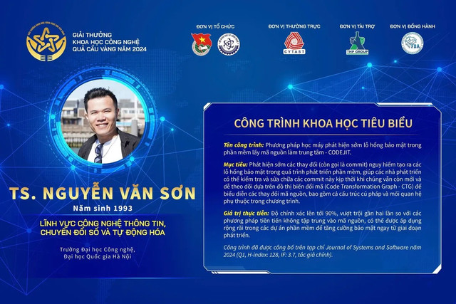 Công trình của TS Nguyễn Văn Sơn được vinh danh Quả cầu vàng. Ảnh: UET. ts-son-5.png