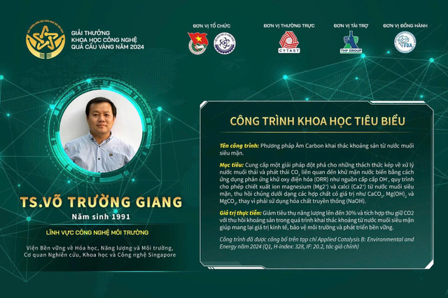 Công trình của TS Giang được vinh danh ở lĩnh vực Công nghệ môi trường. vo-truong-giang.jpg