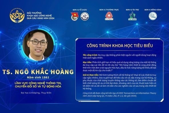 TS Ngô Khắc Hoàng là một trong 10 gương mặt trẻ xuất sắc nhất nhận Giải thưởng Khoa học Công nghệ Quả Cầu Vàng. ts-hoang.jpg