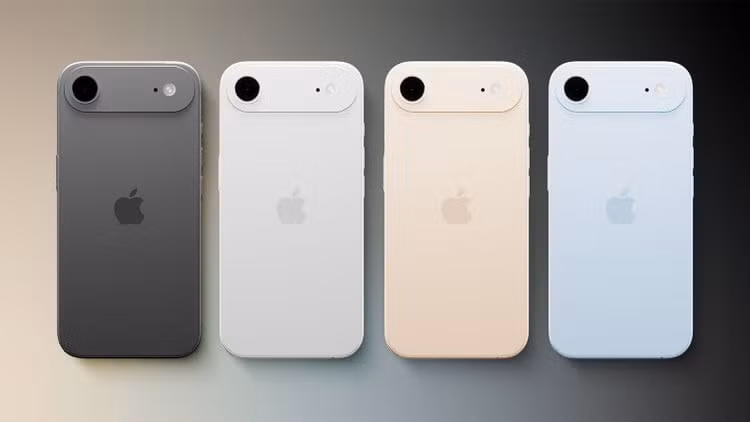 Apple iPhone Air, có sẵn các màu đen không gian, trắng mây, vàng nhạt và xanh da trời, các tùy chọn 256GB, 512GB và 1TB.