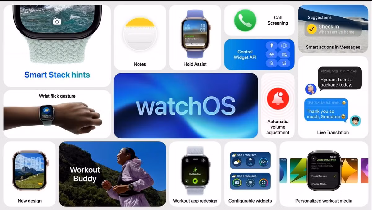Cuối cùng, Apple Intelligence đã có mặt trên cổ tay bạn, theo cả cách lớn và nhỏ. Workout Buddy là tính năng AI mới hấp dẫn, nhưng tính năng Gợi ý của nó sử dụng thông tin ngữ cảnh để đề xuất các hành động tùy thuộc vào vị trí và hoạt động của bạn, đây mới là tính năng thông minh thực sự. Bản dịch trực tiếp cho tin nhắn, cử chỉ Wrist Flick mới, Smart Stack thông minh hơn và ứng dụng watchOS Notes là những thay đổi chính của watchOS 26 mới được đặt tên.