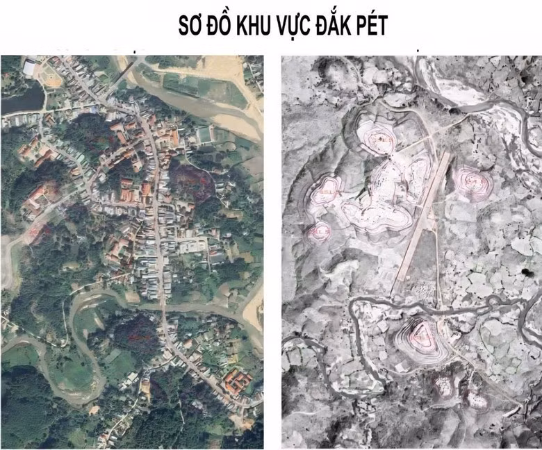 Sơ đồ khu vực vị trí nghi có hố chôn tập thể các liệt sĩ hy sinh tại xã Đăk Pék.