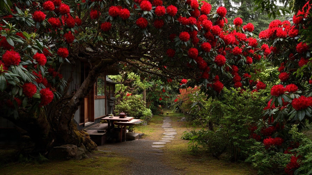 Đỗ quyên nổi bật với sắc hoa rực rỡ và thời gian nở bền bỉ. Khi vào mùa, từng chùm hoa bung nở như nhuộm đỏ cả khu vườn, tạo nên khung cảnh vừa lãng mạn vừa đầy sức sống. Đây là loài hoa được ví như “mỹ nhân giữa muôn hoa”.