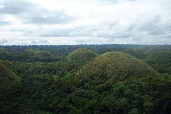Cảnh quan tại đồi Chocolate xanh tươi vào mùa mưa (từ tháng 2 - 5). Khi sang mùa khô, cỏ tại các gò hình nón ở đồi Chocolate chuyển sang màu nâu sẫm. Màu sắc này kết hợp với hình dáng độc đáo của chúng khiến nhiều người liên tưởng đến những viên chocolate khổng lồ. Ảnh: worldheritagesite.org.