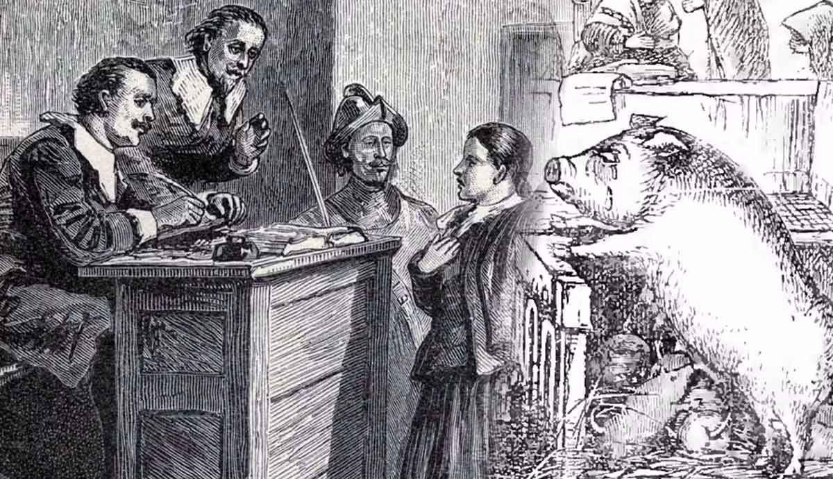 Theo ghi chép của ông Robert, con lợn nái bị kết tội và nhận bản án tử hình. Trong khi đó, 6 con lợn con được tha bổng do còn nhỏ và không có bằng chứng trực tiếp chứng minh chúng có liên quan đến việc ăn thịt đứa trẻ. Ảnh: thecollector.