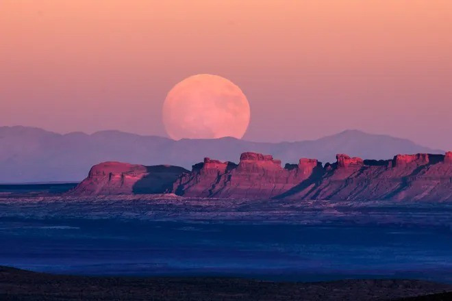 Lần trăng tròn này còn được các bộ lạc thổ dân châu Mỹ thời xưa gọi là Trăng Sói bởi đây là thời điểm giữa đông lạnh giá, khi nguồn thức ăn khan hiếm, bầy sói thường đói và ra khỏi hang hú nhiều hơn. Ảnh: Michael Andrew Just/Shutterstock.