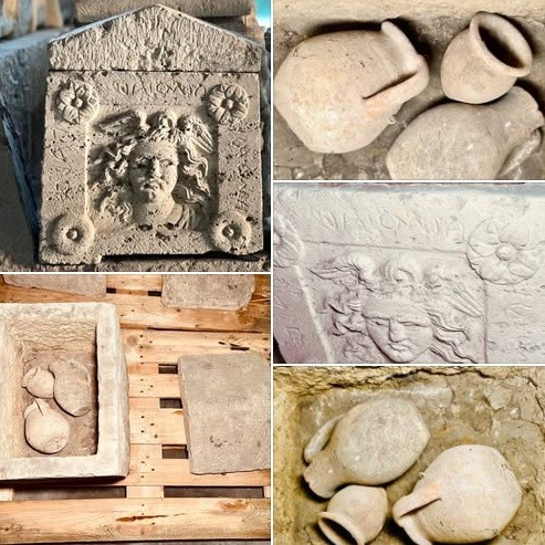 Bề mặt chiếc bình cũng được trang trang trí thêm bằng các họa tiết hoa cách điệu và chiếc đĩa nghi lễ gọi là paterae, thường dành cho các tang lễ của giới thượng lưu. Khi mở nắp để kiểm tra bên trong bình, các chuyên gia đã vô cùng ngạc nhiên khi không hề có xương người hay tro cốt. Ảnh: Ipogeo dei Volumni e Necropoli del Palazzone – Pagina Istituzionale.