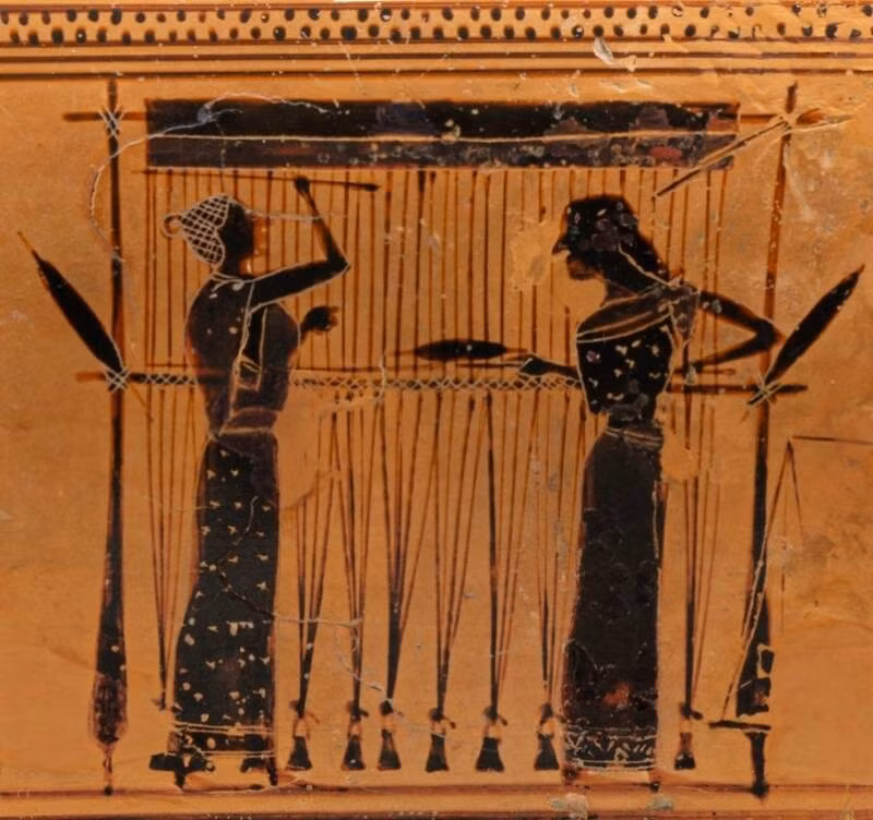 Với xuất thân từ một gia đình thương gia bán thuốc nhuộm ở Lydia (vùng đất thuộc Thổ Nhĩ Kỳ ngày nay), Athena giỏi dệt vải đến mức nhiều nàng tiên đã theo dõi công việc của nàng. Mỗi khi Athena hoàn thành một tấm thảm dệt, những người có mặt tại đó đều vỗ tay tán thưởng. Ảnh: Metropolitan Museum of Art.