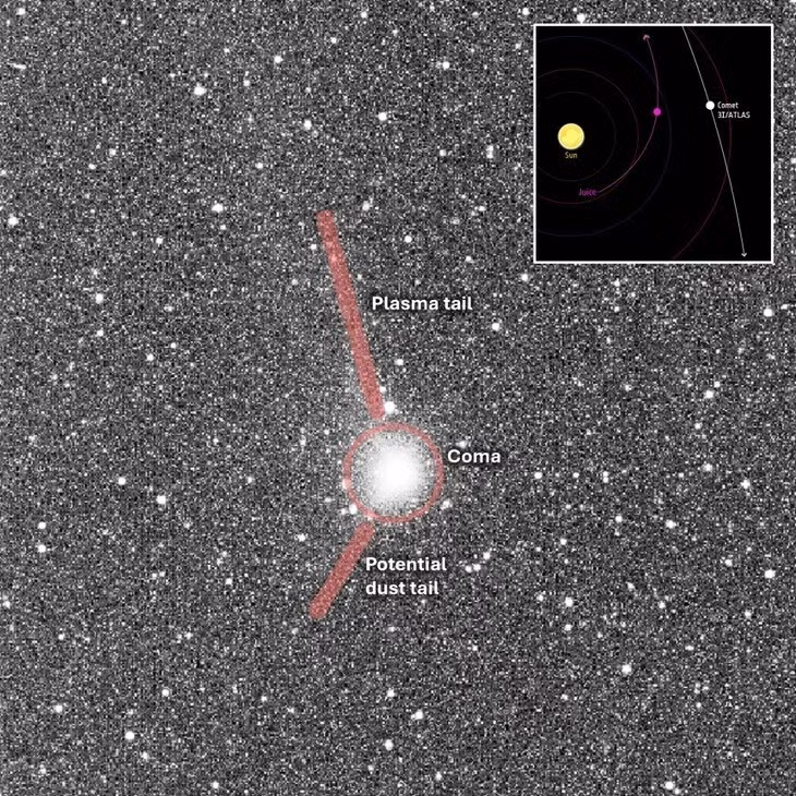 Tuy nhiên, NASA cho rằng 3I/ATLAS là một sao chổi tự nhiên, chứ không phải vật thể nhân tạo hay có nguồn gốc ngoài Trái đất. Ảnh: ESA.