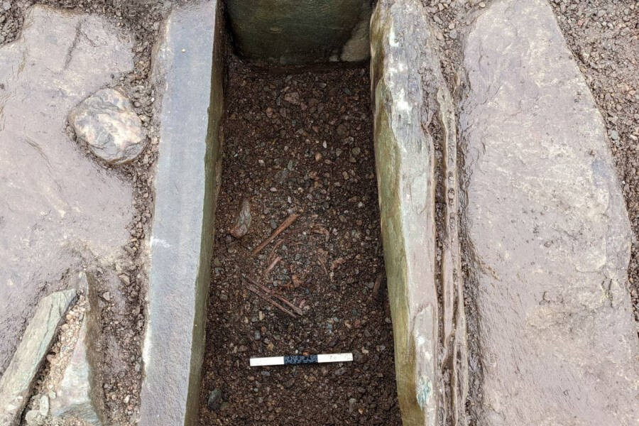 Các bộ hài cốt đã được các chuyên gia khai quật và đưa đến phòng thí nghiệm để kiểm tra, phân tích. Qua đó, họ có những khám phá bất ngờ về những người được chôn cất trong ngôi mộ. Ảnh: Historic Environment Scotland and AOC Archaeology Group/PA Wire.