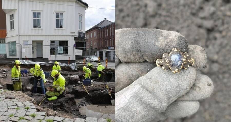 Mặc dù lớp khảo cổ - nơi tìm thấy chiếc nhẫn chưa được xác định niên đại nhưng một cành cây vân sam ở lớp trên đã được xác định niên đại từ năm 1167 - 1269. Theo đó, các chuyên gia đều đồng ý rằng, chiếc nhẫn được chế tác vào thời Trung cổ. Ảnh: Johanne Torheim/Norwegian Institute for Cultural Heritage Research.