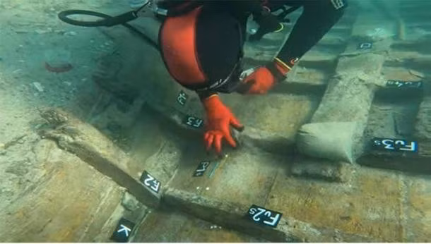 Nhóm nghiên cứu tìm thấy hàng trăm hạt ô liu, hạt nho, hạt đào và vỏ quả óc chó. Những phát hiện này cho thấy con tàu đang chở nông sản vào thời điểm bị đắm tàu. Ảnh: Slobodna Dalmacija / Zadarski.