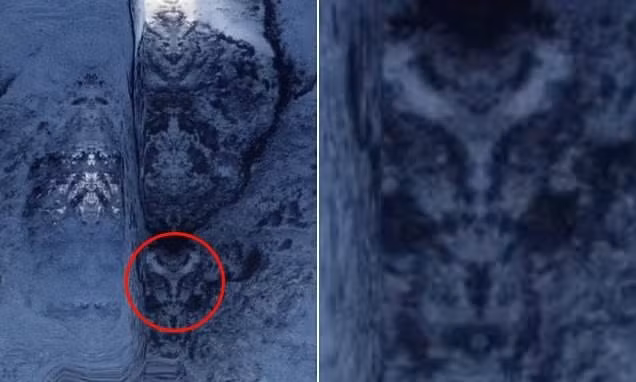 Ông Waring cho biết đã phát hiện gương mặt bí mật ở tọa độ 55°32'35" Nam và 69°15'56" Tây khi đang tìm kiếm trên Google Maps. Ông đã đăng một video lên YouTube tiết lộ phát hiện mới này và nhận được sự quan tâm của cư dân mạng. Ảnh: Google Maps.