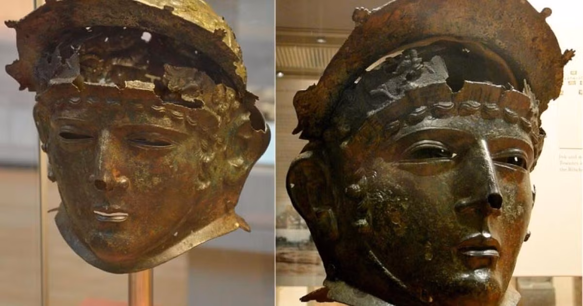 Theo các chuyên gia, chiếc mũ bằng đồng có mặt nạ độc đáo trên có niên đại từ thời kỳ đầu của đế chế La Mã, khoảng 1.900 tuổi. Được đặt tên theo địa điểm phát hiện, chiếc mũ Ribchester được đưa vào bộ sưu tập của Bảo tàng Anh năm 1813 và được trưng bày tại đây từ đó đến nay. Ảnh: ancient-origins.