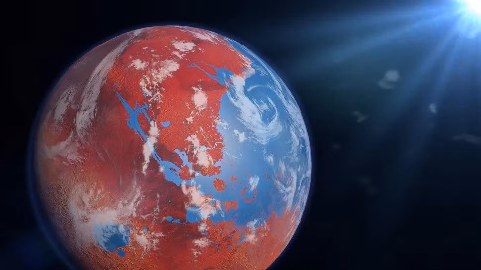 Những bằng chứng mới về các con sông cổ đại cho thấy sao Hỏa có thể từng là một "hành tinh xanh" khi tồn tại một đại dương trải dài toàn bộ bán cầu bắc. Các camera từ một số tàu quỹ đạo quanh sao Hỏa đã chụp ảnh được những tàn tích bụi bặm của các đồng bằng châu thổ sông. Ảnh: Getty Images.