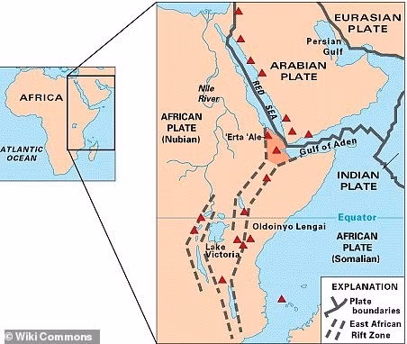 Nhóm nghiên cứu nhận thấy khí tại trường địa nhiệt Meengai ở trung tâm Kenya có dấu hiệu hóa học đến từ sâu bên trong lớp phủ của Trái đất, có khả năng từ giữa đáy lớp phủ và lõi. Ảnh: Wiki Commons.