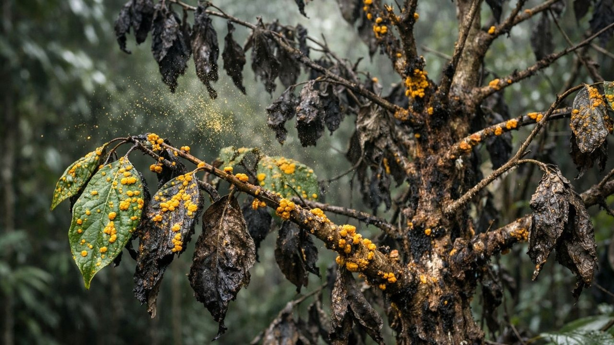 Trong nghiên cứu được công bố trên tạp chí Austral Ecology, các nhà nghiên cứu cảnh báo rằng, loài cây Rhodamnia zombi và 16 loài cây rừng mưa nhiệt đới khác đang bị tấn công bởi nấm Austropuccinia psidii và có thể tuyệt chủng trong vòng một thế hệ nếu không có sự can thiệp thích hợp. Ảnh: en.clickpetroleoegas.com.br.